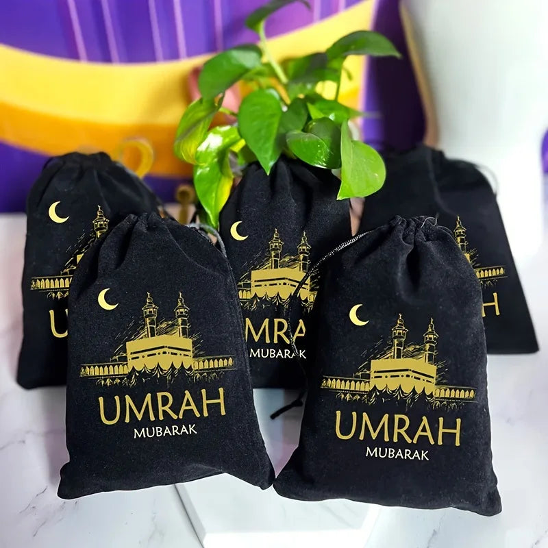 5pcs Gold Black Umrah Mubarak Bags Muslim Islamic Ramadan Kareem Iftar eid al-Fitr Decoration Keepsake Gift Present