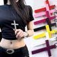Y2K Wood Cross Pendant Necklace for Women Men Vintage Cool Spicy Girls Hip Hop Fashion Necklace Party Jewelry Accessories Gift