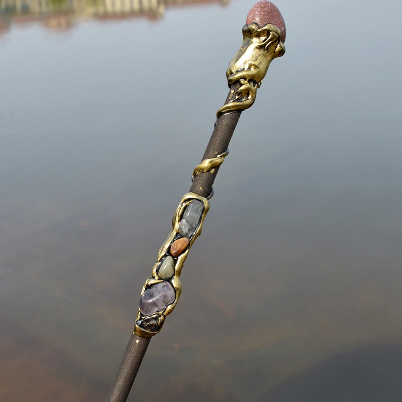 Witch Natural Crystal Wood Wand Amethyst Altar Spells Wizard Princess Fairy Magic Wands Ritual Tool Adornment Handmade Jewelry