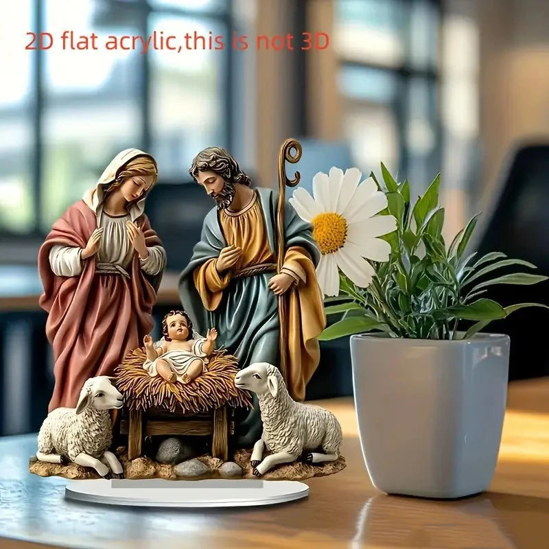 NEW Nativity Centerpiece 2D Acrylic Jesus Birth Scene for Tabletop Decor Elegant Holiday Party Ornament, Gift for Home & Office