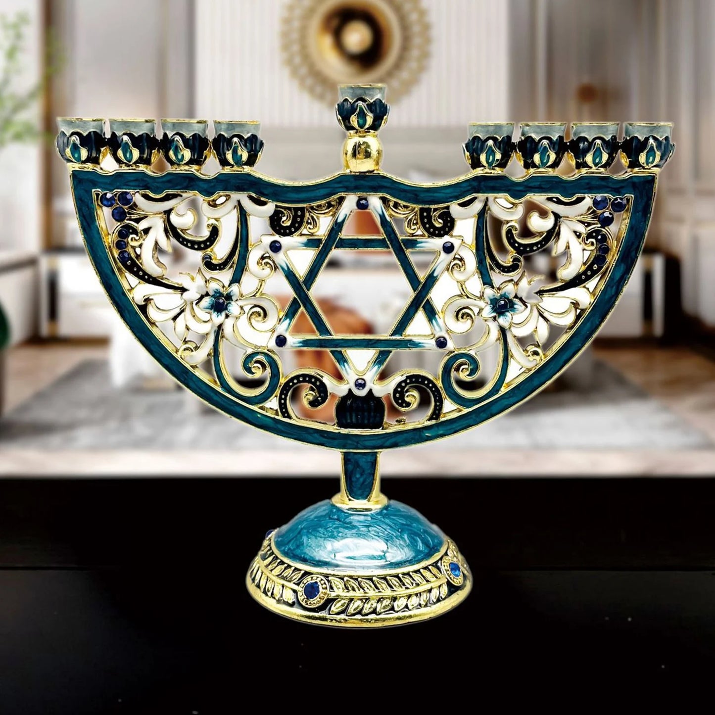 Hand Painted Candle Holder for Hanukkah Menorah Candlestick Candelabrum Candle Stand for Christmas Party Wedding Home Decor Gift