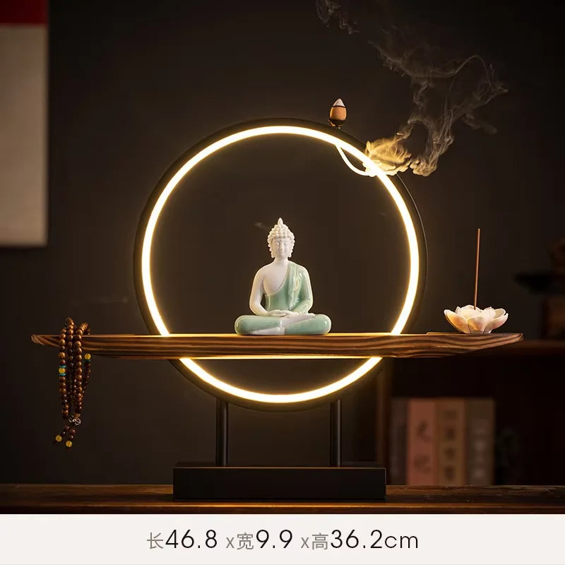 IN STOCK Sakyamuni Buddha Statue Home Large Tathagata Buddhist Statue Figure Buddha LEDRing Light Living Room Incense Porch Gift