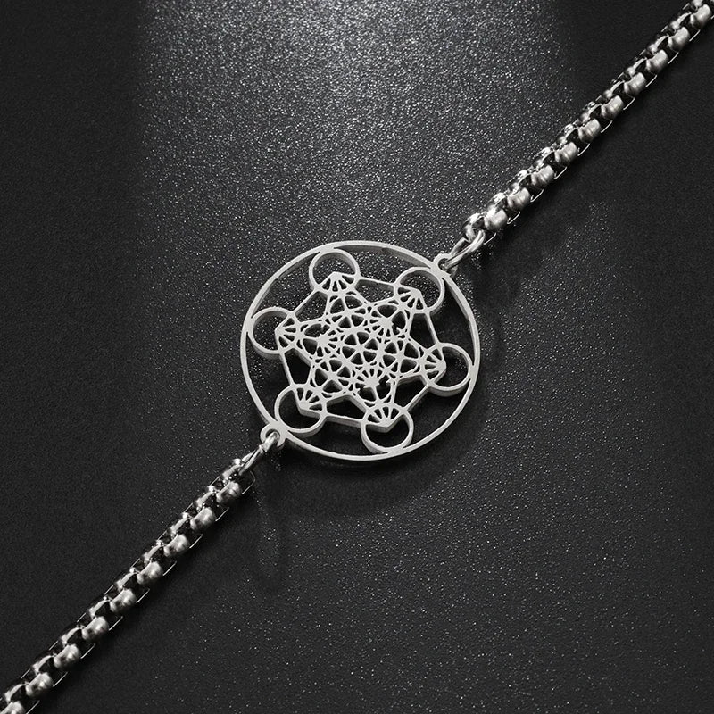Metatron Cube Bracelet Women's Stainless Steel Archangel Day Bracelet Men's Fashion Sacred Geometry Amulet Jewelry Gift