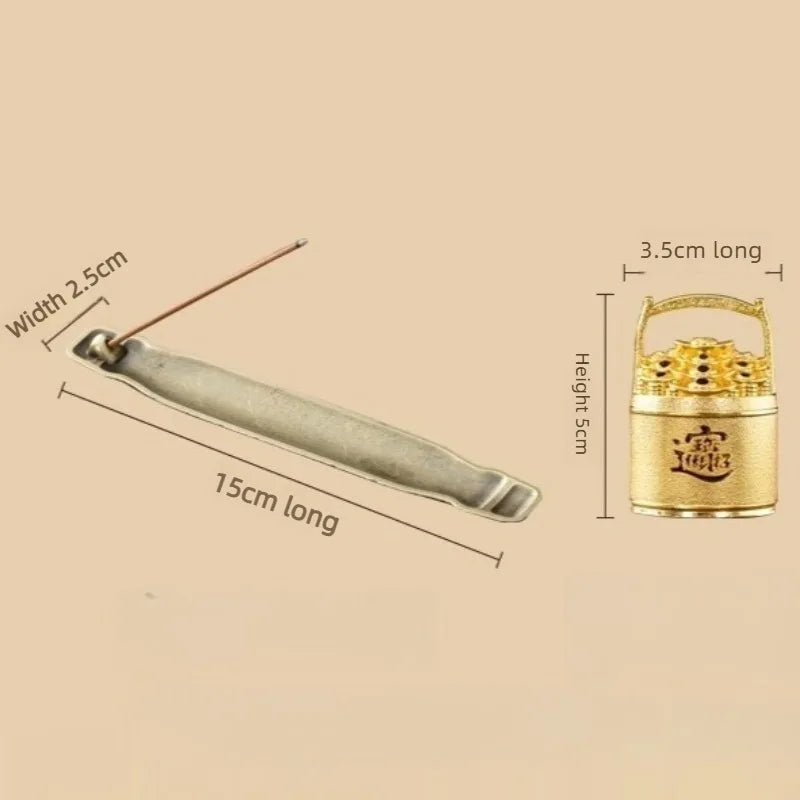 Mini Bucket Shaped Incense Burner Lucky Wealth Desktop Ornament for Home Meditation Aroma Gold Ingot Fortune