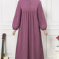 Casual Puffed Sleeve Maxi Dresses for Women Simple Loose Solid Muslim Dresses Fashion Kaftan Turkey Dubai Robe Elegant Vestidos