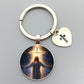 Jesus Sacred Heart Keychain Virgin Mary Glass Dome Key chain Catholic Men's and Women's Jewelry Gifts