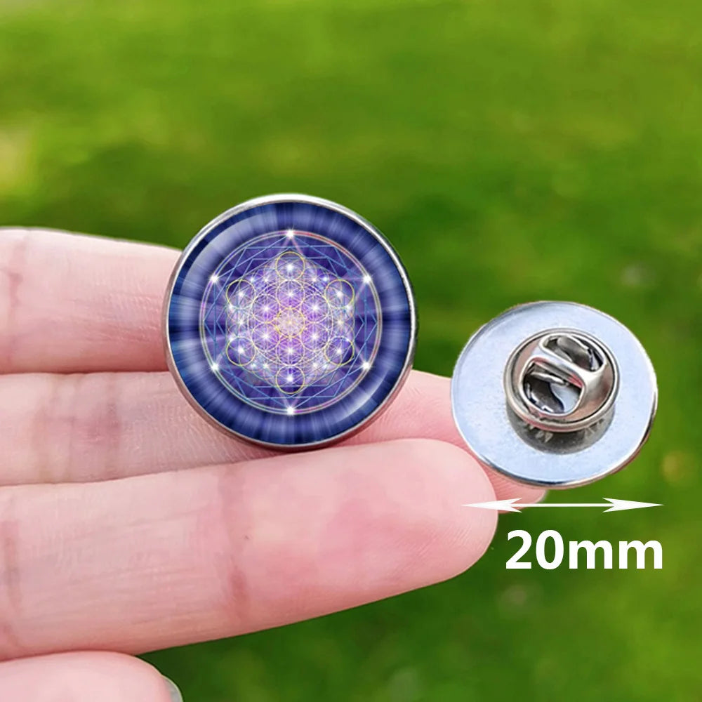 Metatron Cube Stainless Steel Pin Badge Sri Yantra Sacred Geometry Glass Brooch for Men Women Bag Decoration