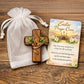 Portable Wooden Prayer Cross Pocket Card with Bag for Easter Christmas Token, Small Pocket Prayer Cross with Card Church Favors