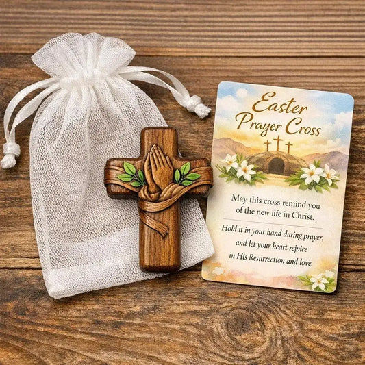 Portable Wooden Prayer Cross Pocket Card with Bag for Easter Christmas Token, Small Pocket Prayer Cross with Card Church Favors