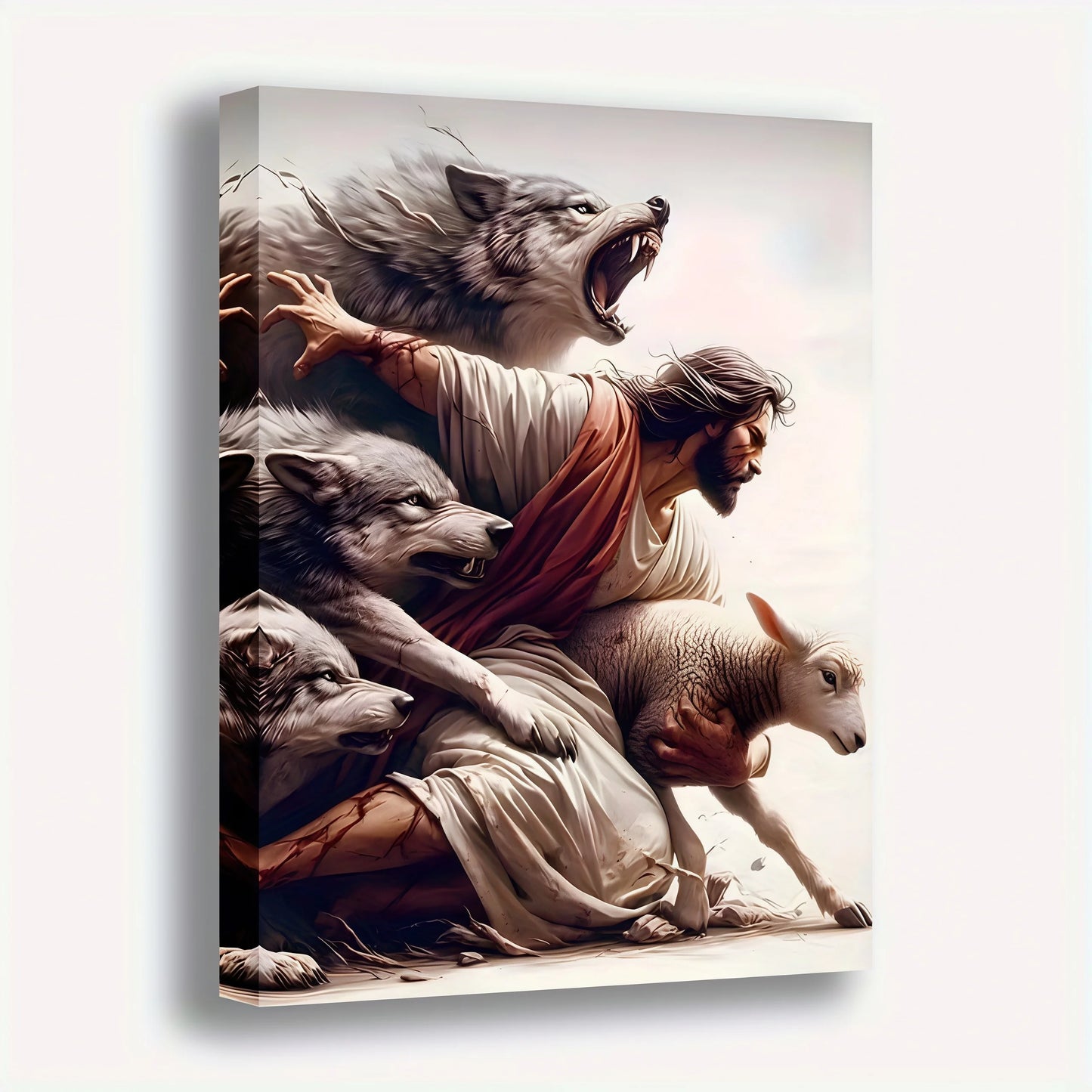 1pc, Protecting a Lamb from Wolves- Powerful Spiritual Protector Art framed canvas artwork for home and office decoration