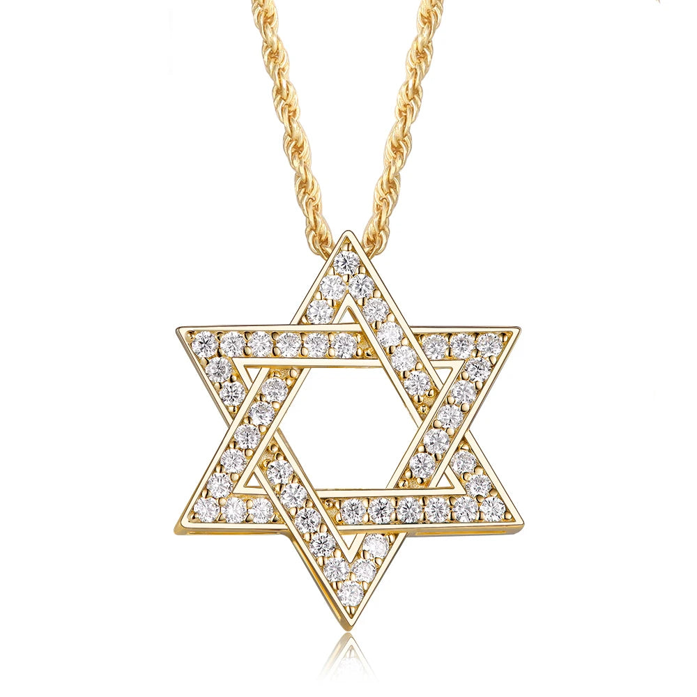 APIR 925 Silver D/VVS1 Moissanite Star Pendant Necklace Cross Star of David for Men Women Lucky Amulet Chain Neck Jewelry