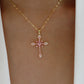 Fashion New Zircon Inlaid Cross Necklace Pendant Jewelry for Women Gold Color Long Clavicle Chain Necklaces