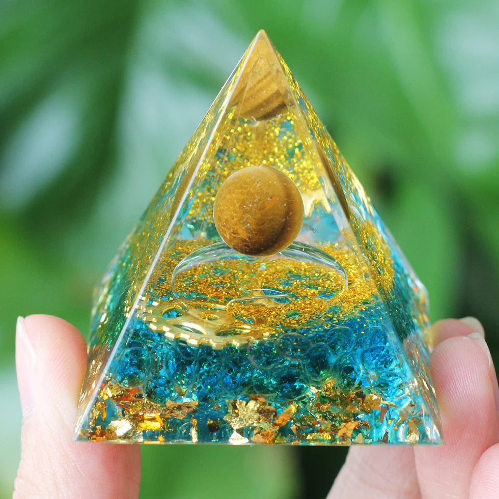 Energy Pyramid Orgonite Reiki Natural Amethyst Ball Healing Crystals Chakra Tool Ornaments Resin Stones Craft Kids Gift Pyramid