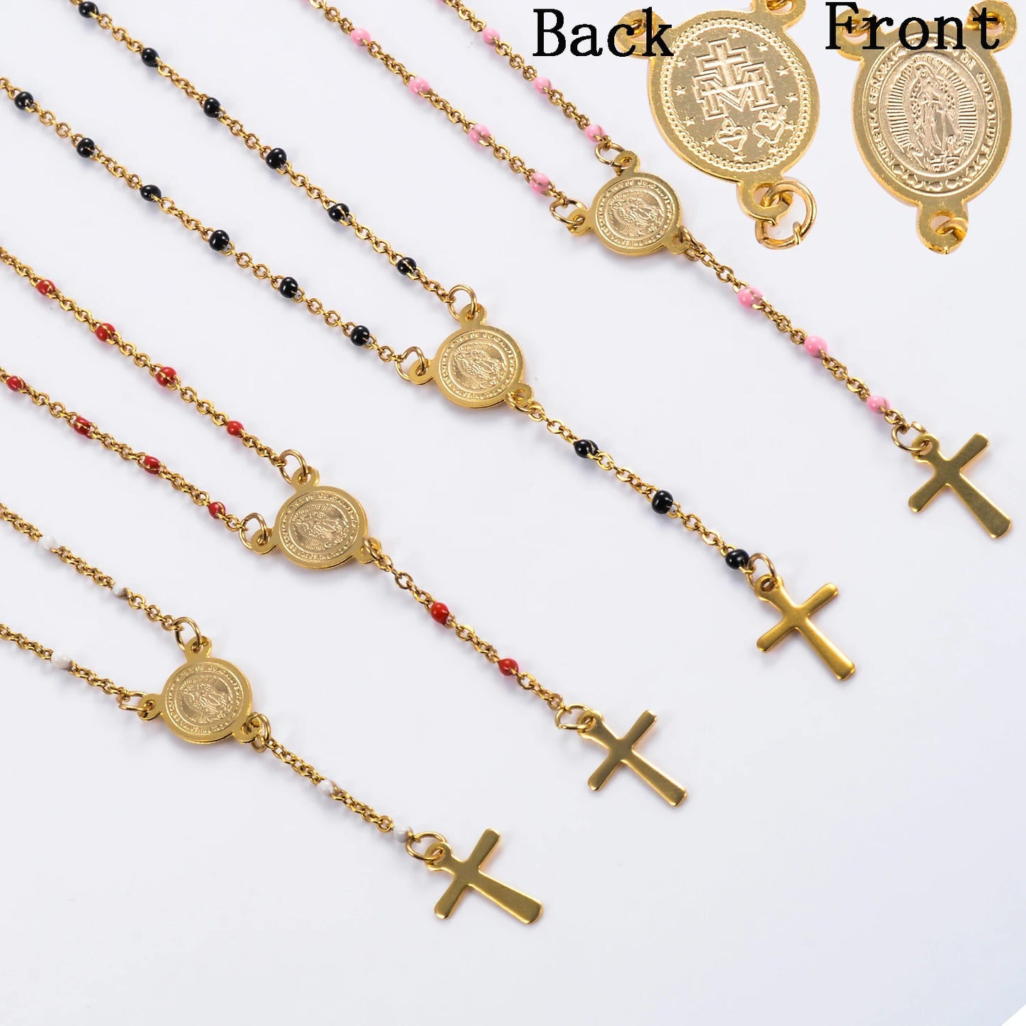 Stainless Steel Rosary Beads Christianity Necklaces Jesus Long Chains For Woman/Man Cross Pendants Christian Jewelry Prayer