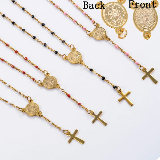 Stainless Steel Rosary Beads Christianity Necklaces Jesus Long Chains For Woman/Man Cross Pendants Christian Jewelry Prayer