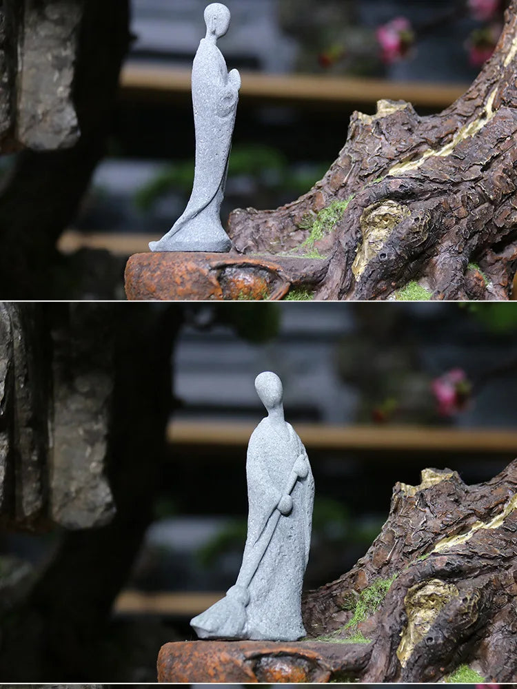 Buddha Stone Statue Little Buddhist Monks Tibetan Buddhism Figurines Zen Garden Ornament Meditation Home Aquarium Decoration