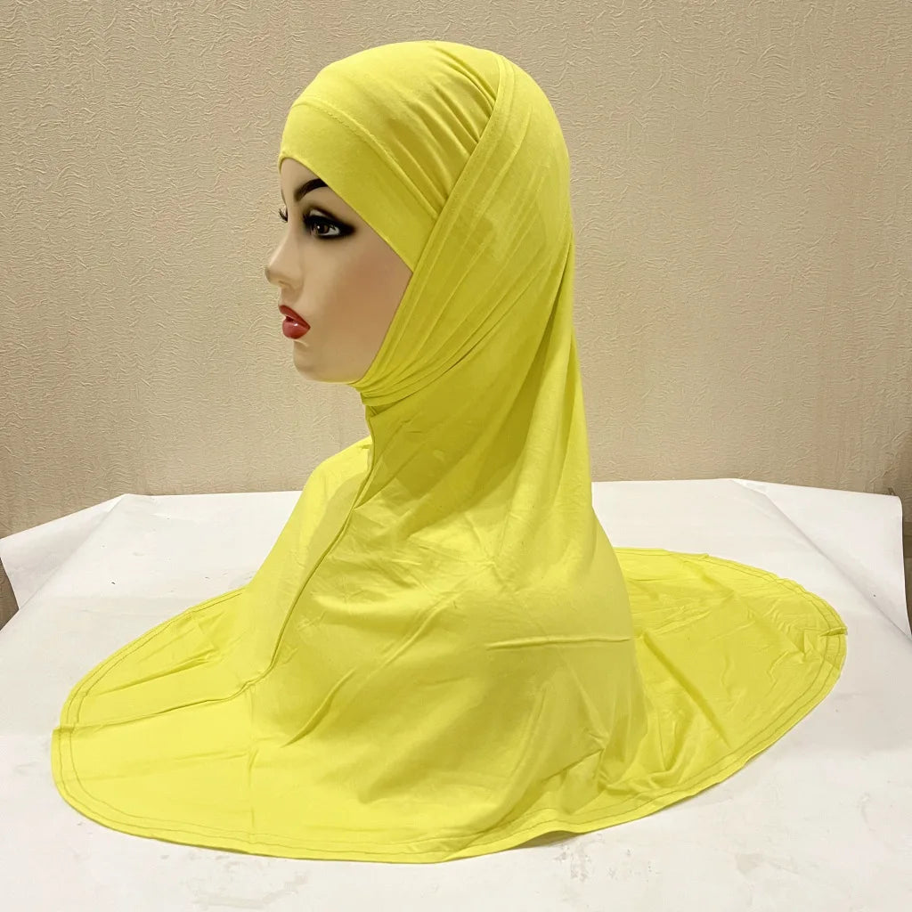 Women 2 Piece Solid Color Amira Jersey Muslim Hijab Soft Stretch Head Scarf with Tube Inner Underscarf Cap Hood Prayer Turbante
