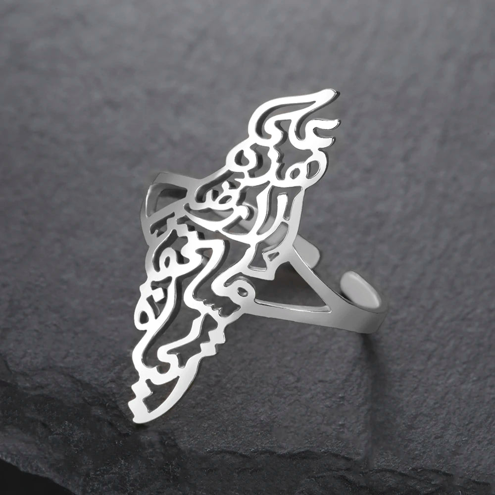 Dawapara Classic Map Women Ring Jewish Chai Hebrew Letter Life Symbol Jewish Jewelry Judaic Stainless Steel Wedding Band