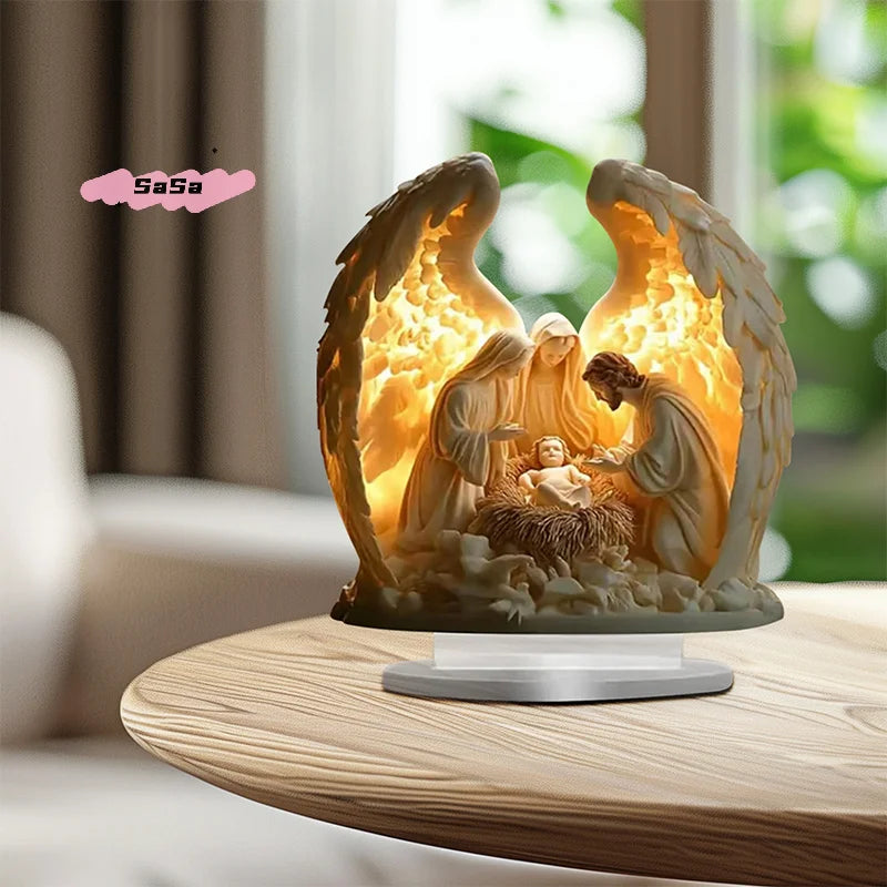 S-1Pc Sacred Heart Of Jesus Angel Acrylic Ornament - Traditional Religious Art Decor with Base for Home Desktop Display