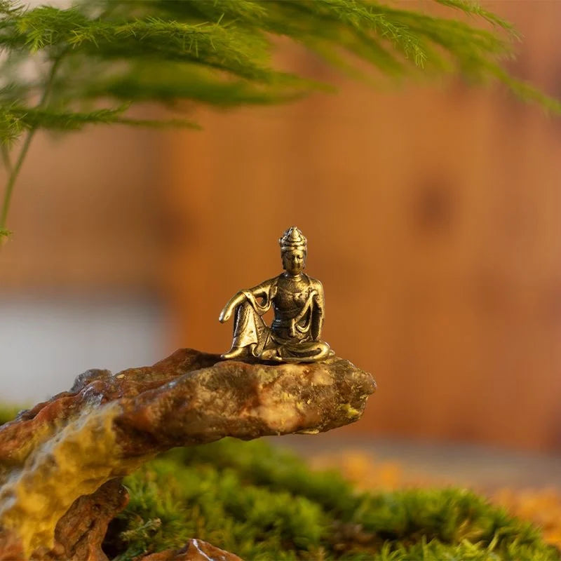 Micro Landscape Bronze Chinese Buddha Ancient Tea Ceremony Zen Moss Rockery Bonsai Sand Table Decorationfairy Garden Miniatures