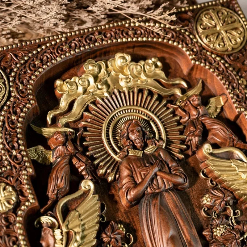 Vintage People Jesus Christ Icon of Ascension Wooden Home Living Lion Statue