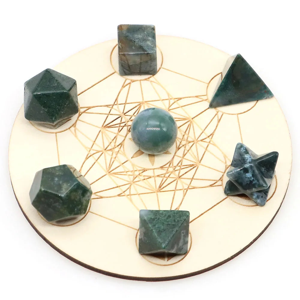 7Pcs Platonic Solid Sacred Stones Geometry Set Natural Crystals Reiki Healing Chakra Gemstones Lucky Home Decoration Gifts