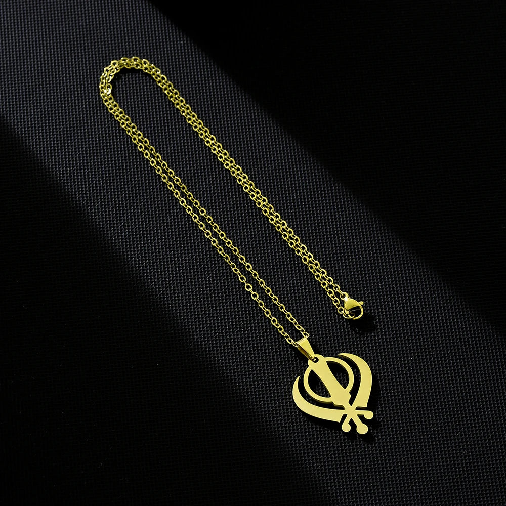 SONYA Stainless Steel Sikh Symbol Pendant Necklace for Men Women Unisex Ethnic Boho Couple Jewelry Tribal Gift Accessory
