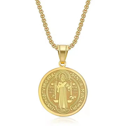 Wholesale Stainless Steel Catholic Priest Saint Bendick Pendant Christian Exorcist Necklace Titanium Charms Religious Jewelry
