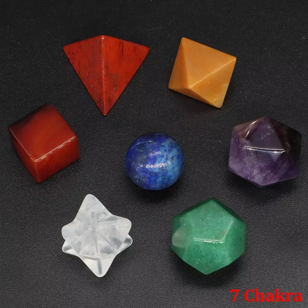 7Pcs Platonic Solid Sacred Stones Geometry Set Natural Crystals Reiki Healing Chakra Gemstones Lucky Home Decoration Gifts