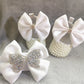 Dollbling Handmade White Pearls Bling Rhinestone Baby Crib Shoes Christening Outfit Wedding Sparkle Organza Baptism 0-3m Shoes