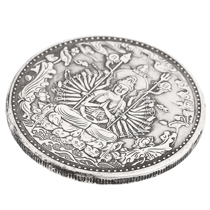 Retro Silver Ancient Coins Buddhist Thousand Hand Guanyin Heart Sutra Buddha Collection Commemorative Coins Gift