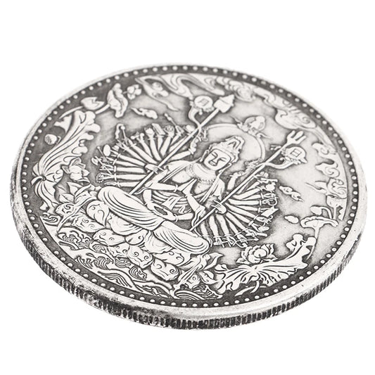 Retro Silver Ancient Coins Buddhist Thousand Hand Guanyin Heart Sutra Buddha Collection Commemorative Coins Gift