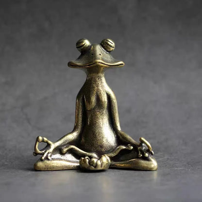 Copper Yoga Frog Figurine Taoism Zen Frog Incense Holder Brass Craft Collection Statuette Tea Pet Feng Shui Ornament Home Decor
