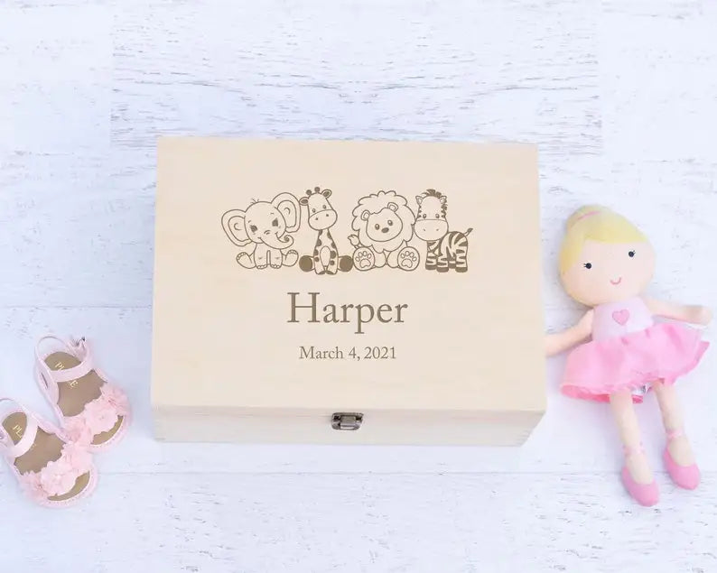 Personalized Wooden Baptism Keepsake Box ,Baptism Gifts For Baby Girl Or Baby Boy, Engraved Memory Box That Pattern With Wreath