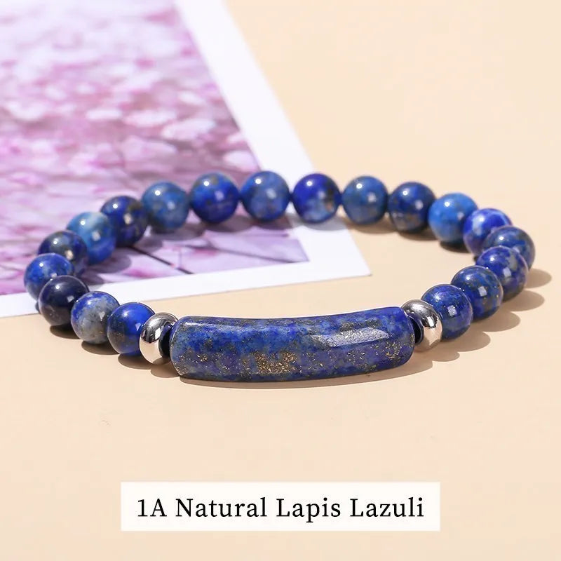 JD Natural Stone Tiger Eye Amethyst Rectangle Bar Charm Bracelet Women Men Healing Stone Powder Crystal Rough Chakra Jewelry