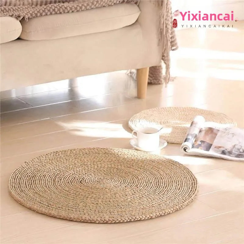 Rounded Mat Grass Woven Thin Foldable Window  Meditation Pad Yoga Mat Home Decorative Fabric Sitting Cushion