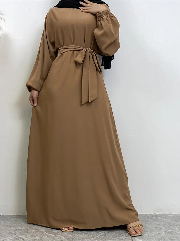 Hot Selle Simple Style Moroccan Dresses Kaftan Turkey Solid Color Gulf Abayas Islamic Women Long Dress Muslim Saudi Robe Ramadan