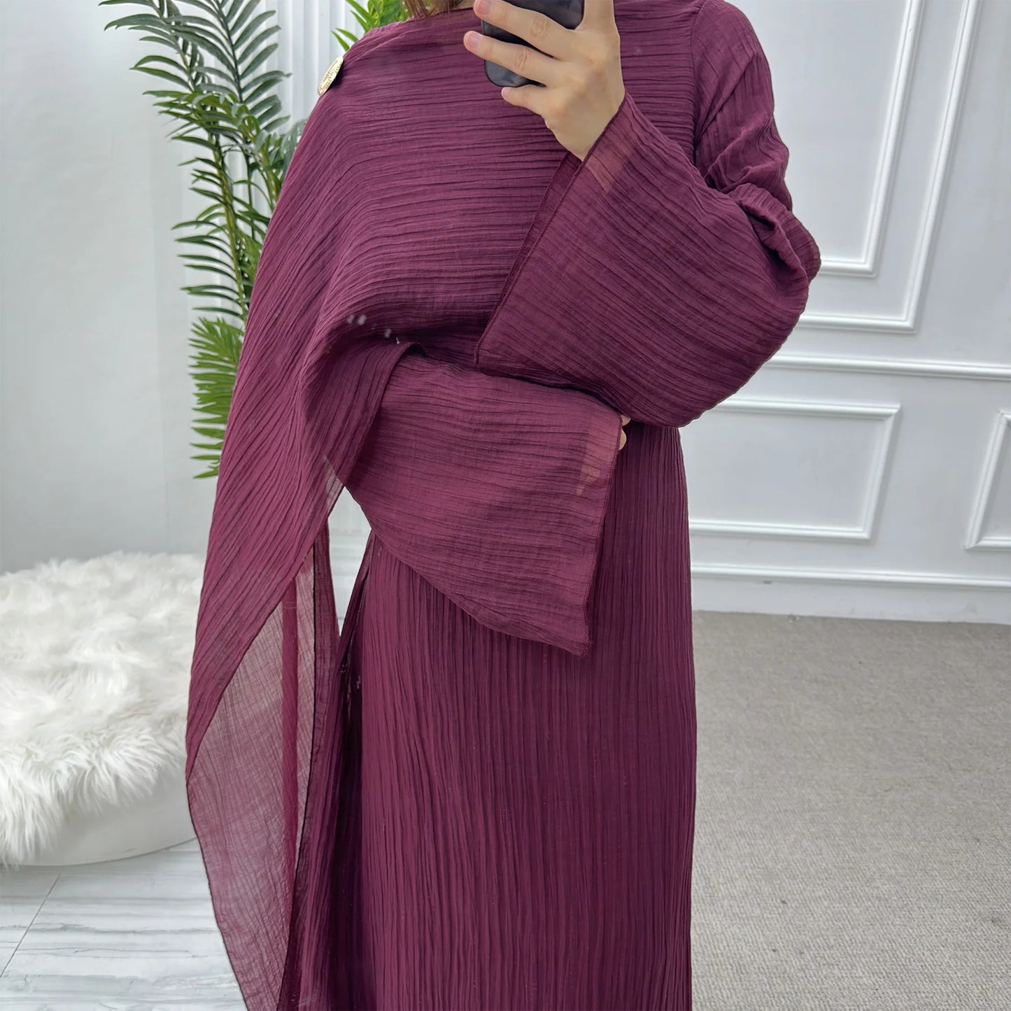 Sweet Slim-Fit Hijabi Abaya Dress-Fixed Long Scarf, Integrated Waist Belts, Decorative Pin. Ramadan Eid Party Muslim Women Dress