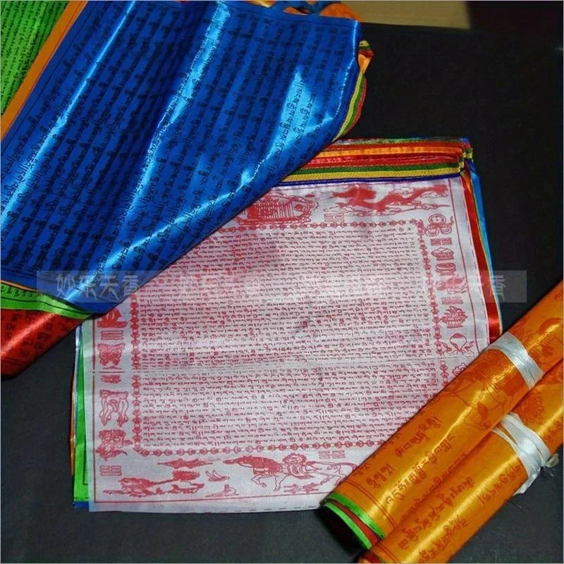 Religious Flag Tibetan Buddhist Prayer Flag Colour Print Prayer Artificial Silk Tibet Lung Ta Banner Scriptures Flags Decoration