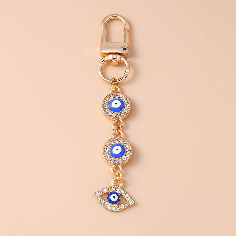 Retro Alloy Turkish Lucky  Evil Eyes Keychain Hamsa Hand Key Ring Pendant for Women Girls Handbag Decor DIY Jewelry Gifts