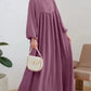 Casual Puffed Sleeve Maxi Dresses for Women Simple Loose Solid Muslim Dresses Fashion Kaftan Turkey Dubai Robe Elegant Vestidos