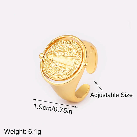 Nidin New Popular 2 Styles Religious Flipable Open Rings Adjustable For Female Male Copper Inlaid Zircon Finger Jewelry Gifts