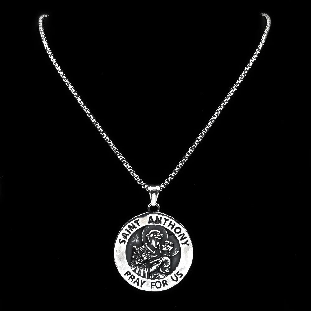 SANIT ANTHONY PRAY FOR US Chain For Women Men Stainless Steel Silver Color Patron Saint Of Lost Things Religious Jewelry Gifts