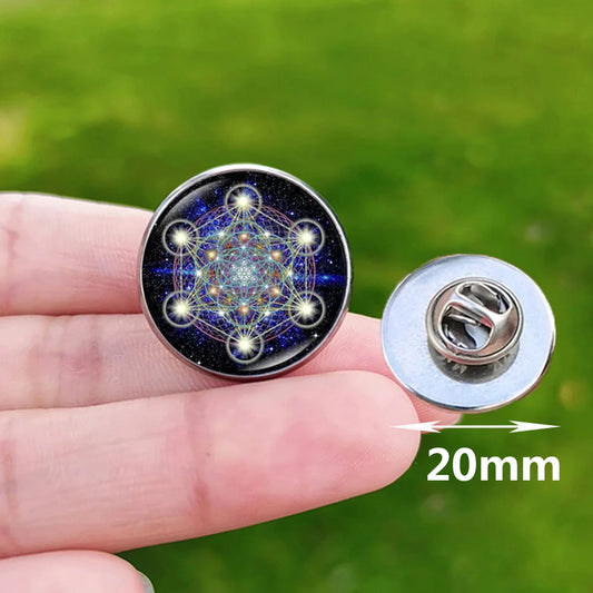 Metatron Cube Stainless Steel Pin Badge Sri Yantra Sacred Geometry Glass Brooch for Men Women Bag Decoration