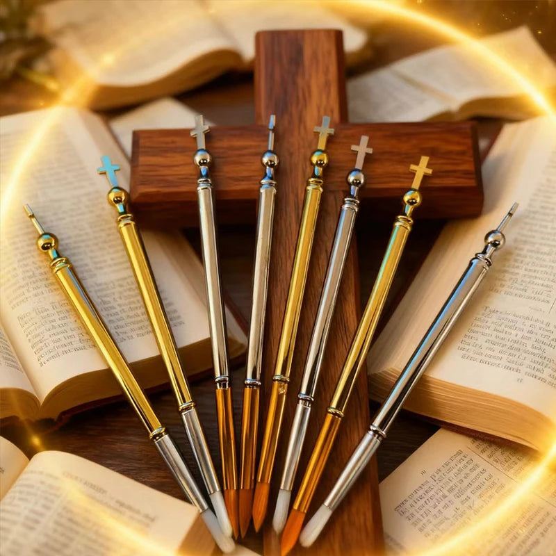 Gold Silver Plated Orthodox Liturgical Brush with Cross Top for Church Chrism Anointing Religious Devotion Christian Gift