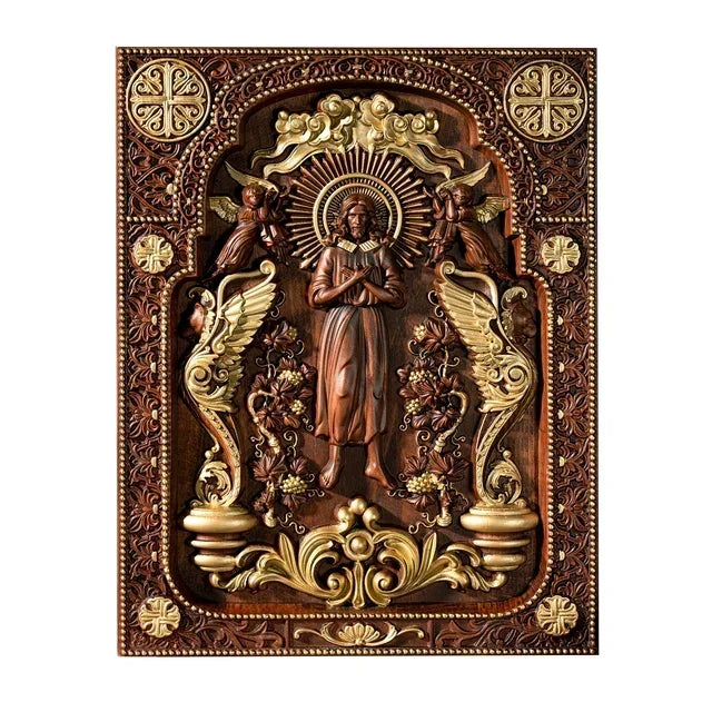 Vintage People Jesus Christ Icon of Ascension Wooden Home Living Lion Statue
