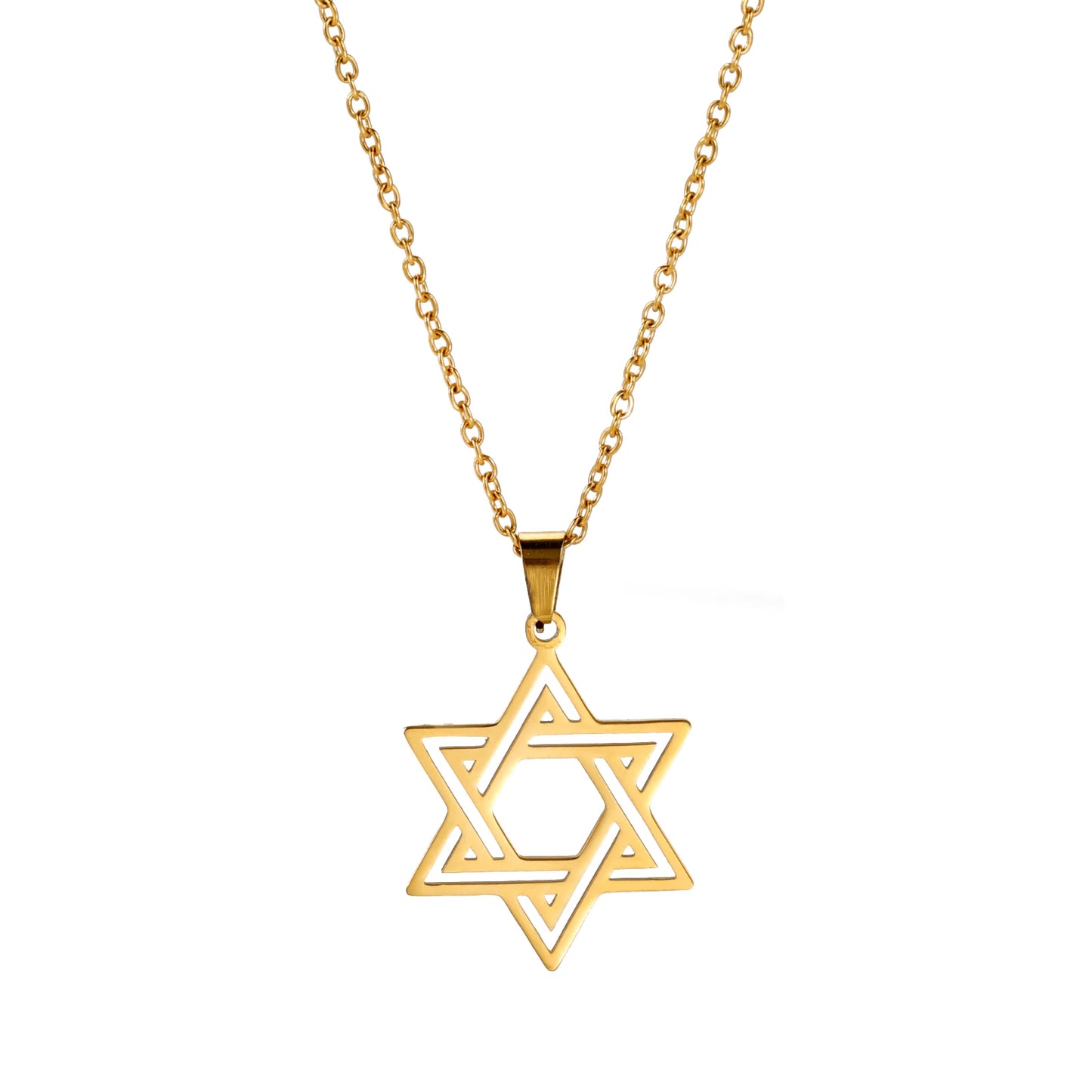 Jewish Bible Stainless Steel Hexagram Chain Necklace Women Men Cutout Star of David Hexagon Choker Necklace Mezuzah Jewelry