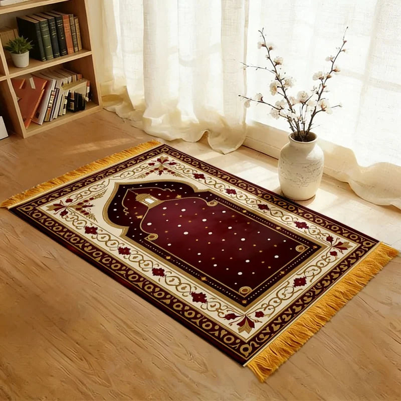 VIKAMA Luxury Star Pattern Burgundy Muslim Prayer Mat Portable and Foldable Suitable for Religious Pilgrimage and Prayer