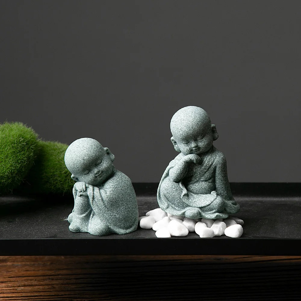 1Pcs Garden Decor Cute Buddha Stone Statue Little Buddhist Monk Buddhism Figurines Zen Garden Ornament Meditation Aquarium Decor