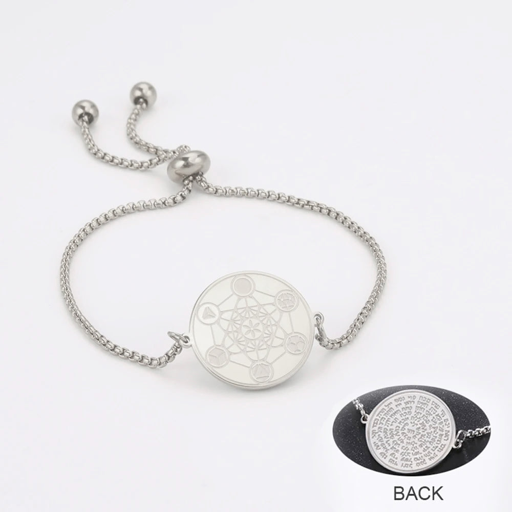 Dawapara Metatrons Cube Kabbalah King Solomon Seal Coin Bracelet Gifts for Women Sacred Geometry Amulet Stainless Steel Jewelry